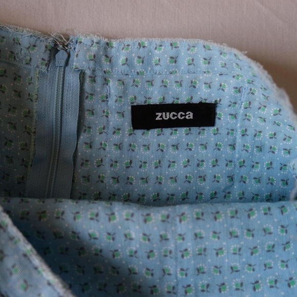 Zucca 2000s digital meadow sky blue & light green distressed gauze ruffle skirt - Picture 2 of 4